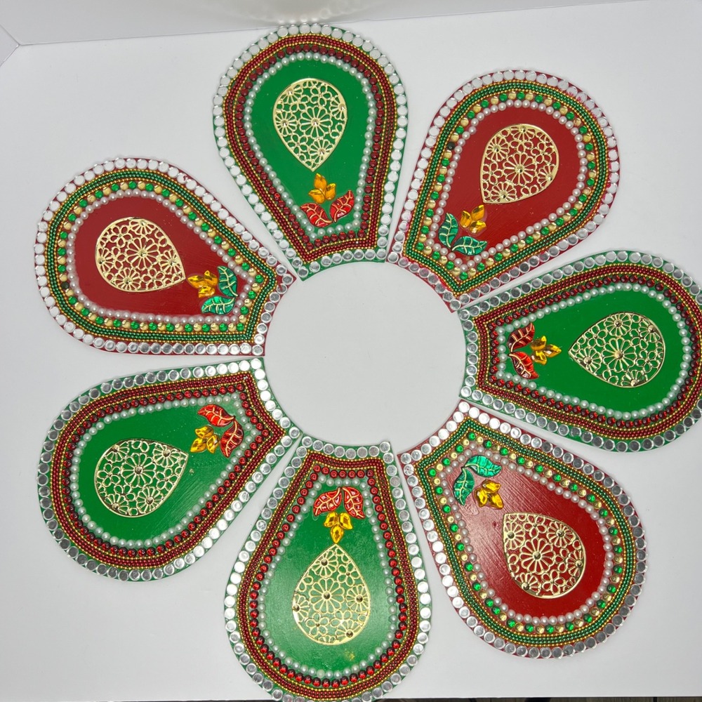 Handcrafted Rangoli Decor Set 7pc Painted Wood Diwali Art Floor‎ or Home Temple